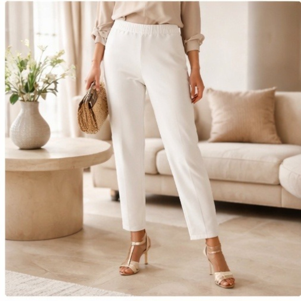 Chico's‎ 2 Fabulously Slimming Ankle Pants White Cotton Spandex  Large NWOT - Picture 2 of 10